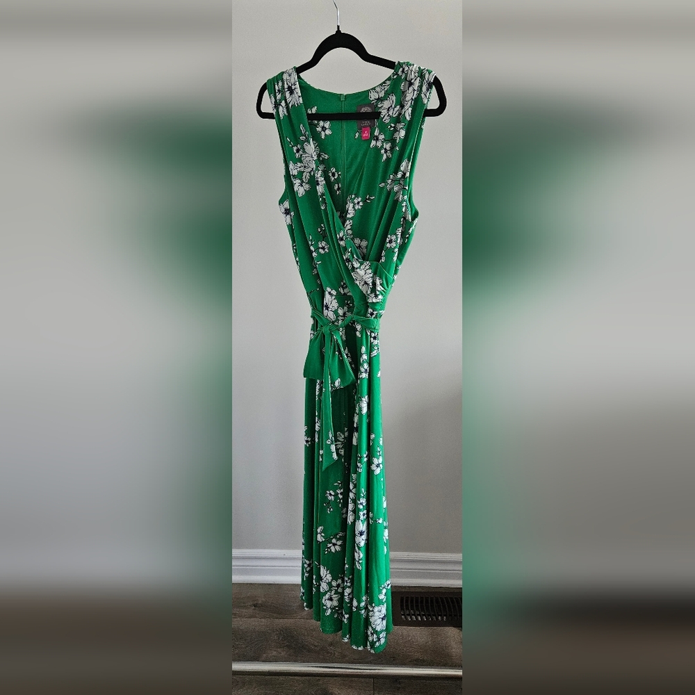 Sleeveless Green Floral Wrap Maxi Dress